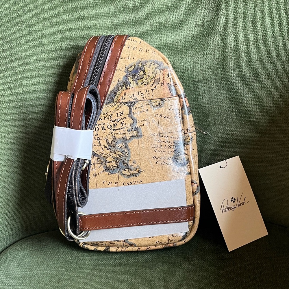 NWT Patricia Nash Annalie Vintage Map Print Backpack/Sling convertible Bag - Picture 2 of 7